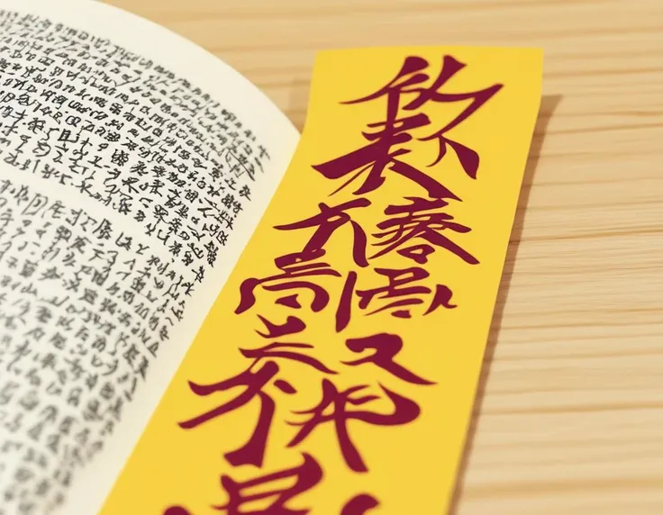 a yellow bookmark with chinese writing on it
,<lora:cnrune:0.5>