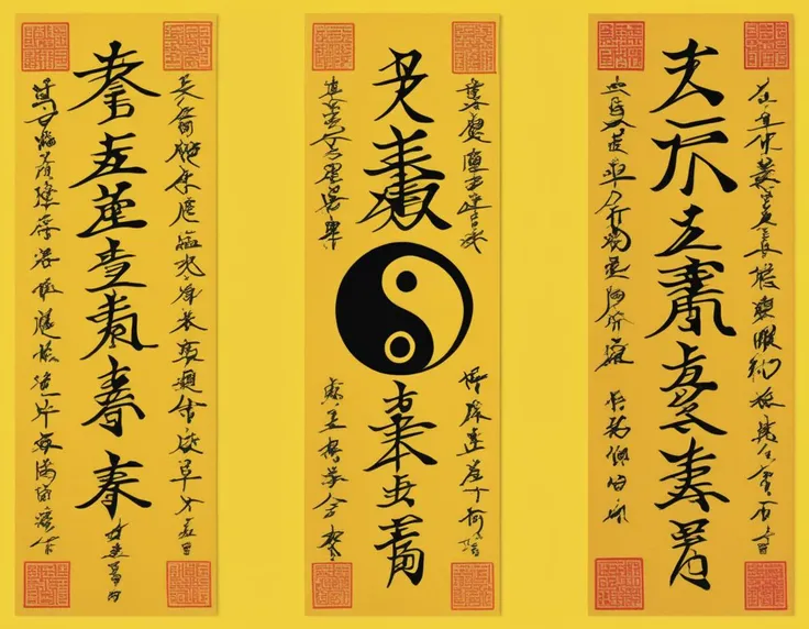 a yellow bookmark with chinese writing on it,
Tai Chi,yinyang,chop,illustration
<lora:cnrune:0.4>,cnrune_yellow