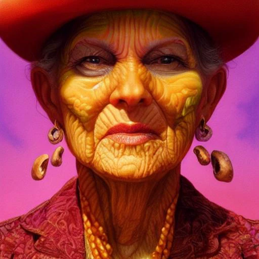 close up face of maria sabina old woman rippled with colorful mushrooms across his face in the style of Matthew barney,
geoff darrow, gre, powerful, cinematic, beautifully lit, by donato giancola, by artgerm, by karol bak, 3 d, perfect
face and body, trending on artstation, octane render, 8 k",