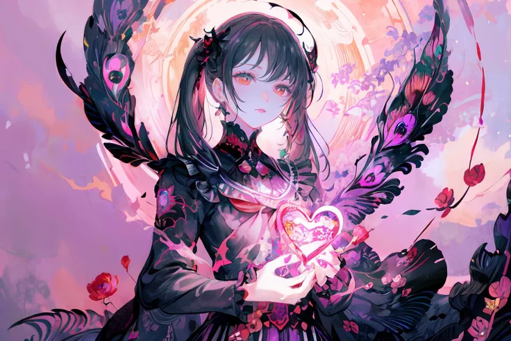 The upper part of the body_Body, from a_Above, zoom in on eyes, Bangs, hair between eye, 鎖骨, Butterfly SurroundedFlowers fill the screen, bed_bedsheet, Floating light spot, hearts in eyes, heart marks in the eyes, Seductive smile, embarrassed, Open_Mouth, tongue, tongue_out,