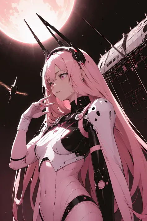 best quality, masterpiece, ultra high res, absurdres, (ebstyle:1.2), multiple monochrome, pink theme, <lora:electric_bastionland-b2:0.9>,
seamless, Robot factory, Hyperdrive-equipped space shuttle, Alien battlefield, A tidally locked planet, with one side always facing its sun and the other perpetually shrouded in darkness.,