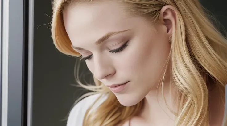 Evan Rachel Wood, eyes closed, long blonde hair, perky breasts, standing by a glass wall in a bio lab, <lora:Evan Rachel Wood:0.7>, <lora:lit:0.5>