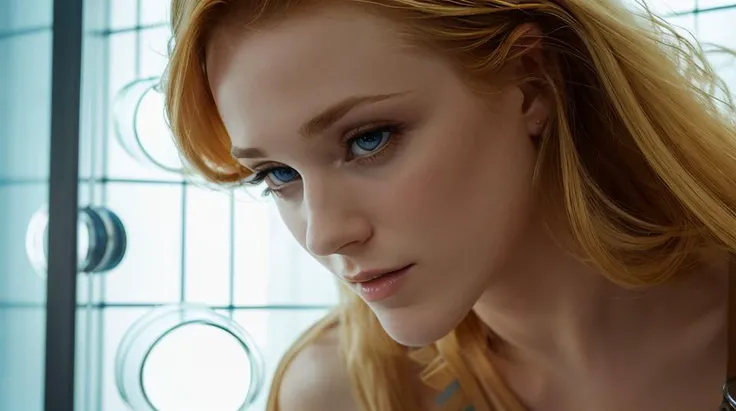 full body, naked Evan Rachel Wood, long blonde hair, perky breasts, standing behind a glass wall in a bio lab, <lora:Evan Rachel Wood:0.7>,  <lora:add_detail:0.3>, (depth of field,:1.4)