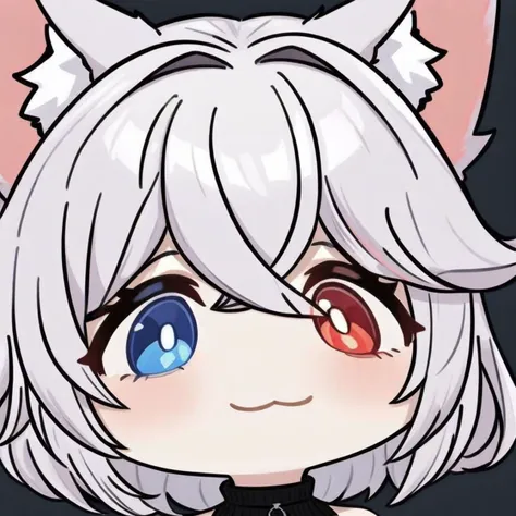 masterpiece,best quality,very aesthetic,absurdres,simple background1girl,fox girl,white fox ears,red animal ear fluff,white fox tail,heterochromia,red right eyes,blue left eyes,sliver hair,hair flaps,medium hair,hair between eyes,hair over ears,<lora:å¤´åé¿åº¦æ»åXL:2>,black sweater,off shoulder sweater,turtleneck sweater,ed ribbon choker,arm warmers,<lora:é¸å¸å¤§å¤´è¡¨æ big-head,chibi,portrait,åå·3,:1>,big-head,chibi,portrait,:3,