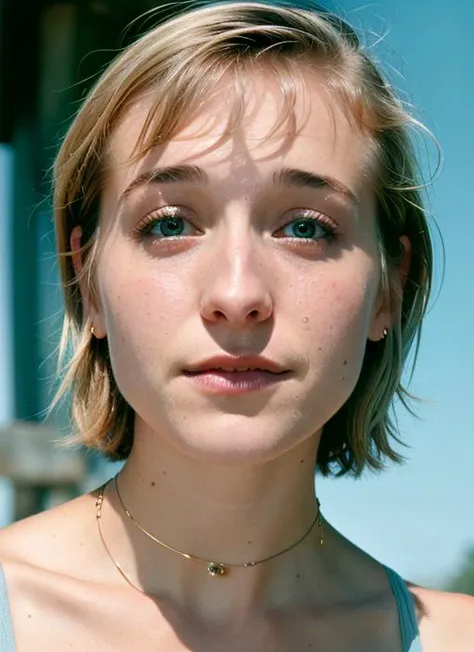 A stunning intricate color close up portrait of (sks woman:1) , wearing Crop top and high-waisted jeans, epic character composition, sharp focus, natural lighting, subsurface scattering, f2, 35mm, film grain, , by Dorothea Lange, <lora:lora-small-alison-mack-v1:1>