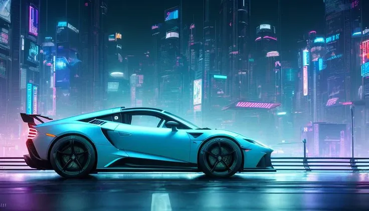 photorealistic, ,best quality,masterpiece,highly detailed,ultra-detailed,a futuristic sports car in a cyberpunk city at night with neon lights and rain. by josan gonzalez splash art graphic design color scheme minimalism ultra realistic unreal engine 5 hd 8k resolution trending on deviantart pinterest dslr highly rendered 4K imax hyperrealistic full colour cinematic