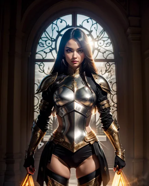 pale skin, detailed beautiful young woman, black long silky hair,medeival age warrior clad in leather breastplate and midriff exposed and sweaty with a mask