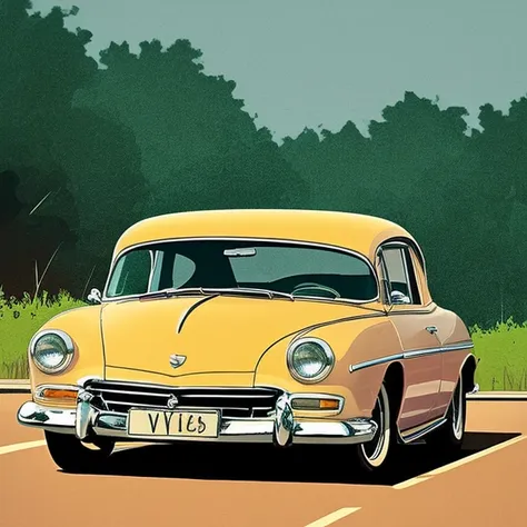 an old car, comic style, illustration, soothing tones