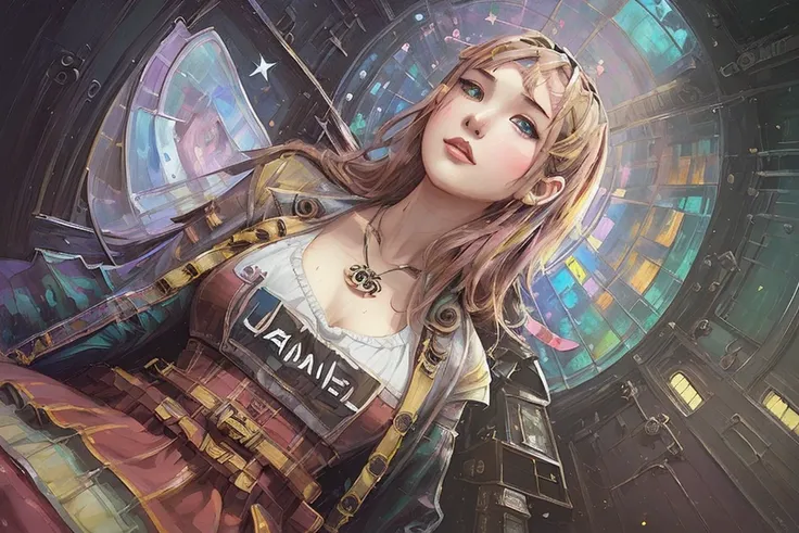 (Girlish Painting:1.3) of (Ultra detailed:1.3),(Cosy:1.3),best quality,masterpiece,highly detailed,ultra-detailed,unreal engin 5,octane render,(2D:1.2), limited palette flat color,, digital painting, artstation, concept art, smooth, sharp focus,art by ross tran and greg rutkowski and alphonse Mucha and Bak Karol,, (oil painting:1.16),(acrylic paint:1.16),(colorful:1.16), (watercolor:1.16),, by (nvinkpunk:1.0),(kuvshinov:1.0),(dreamlikeart:1.0),(samdoesart:1.0),(modelshoot style:1.0),(by Artist Koho Shoda:1.3),(by Artist Mike Mignola:1.3),(by Artist Joop Polder:1.3),(Classicism Art:1.3),(Industrial Art:1.3),(Solarpunk Art:1.3) ,

<lora:taiwanDollLikeness_v10:0.4>, <lora:galGadotLora_v10:0.3>,[Emma Watson:Chou Tzu-yu:0.1],
((out door, dark night)),
((The sky is beautiful, the stars)),
(((From below))), (fisheye shot:1.1)
hands behind body,
brown hair,
long hair,

(small breast:1.3),
(wearing chanel dress:1.2),
look up,

(Hogwarts:1.3),