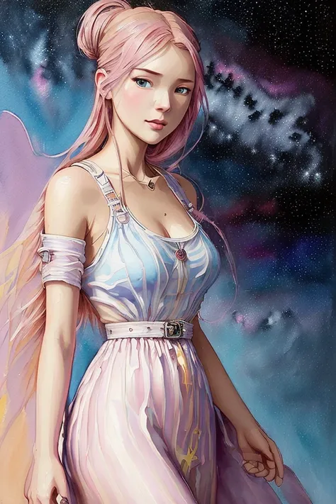 (Girlish Painting:1.3) of (Ultra detailed:1.3),(Cosy:1.3),best quality,masterpiece,highly detailed,ultra-detailed,unreal engin 5,octane render,(2D:1.2), limited palette flat color,, digital painting, artstation, concept art, smooth, sharp focus,art by ross tran and greg rutkowski and alphonse Mucha and Bak Karol,, (oil painting:1.16),(acrylic paint:1.16),(colorful:1.16), (watercolor:1.16),, by (nvinkpunk:1.0),(kuvshinov:1.0),(dreamlikeart:1.0),(samdoesart:1.0),(modelshoot style:1.0),(by Artist Koho Shoda:1.3),(by Artist Mike Mignola:1.3),(by Artist Joop Polder:1.3),(Classicism Art:1.3),(Industrial Art:1.3),(Solarpunk Art:1.3) ,

shot (from_side:1.6)

<lora:taiwanDollLikeness_v10:0.4>, <lora:galGadotLora_v10:0.3>,[Emma Watson:Chou Tzu-yu:0.1],
((out door, dark night)),
((The sky is beautiful, the stars)),
hands behind body,
blue eyes,
pink hair,
the wind blows hair,
long hair,
(small breast:1.3),
(wearing  Prada Coat:1.2),
(wearing  Prada dress:1.2),
(sports shoes:1.3),
look away,
full body,
(( (The sky is beautiful, the Milky Way, the stars))),