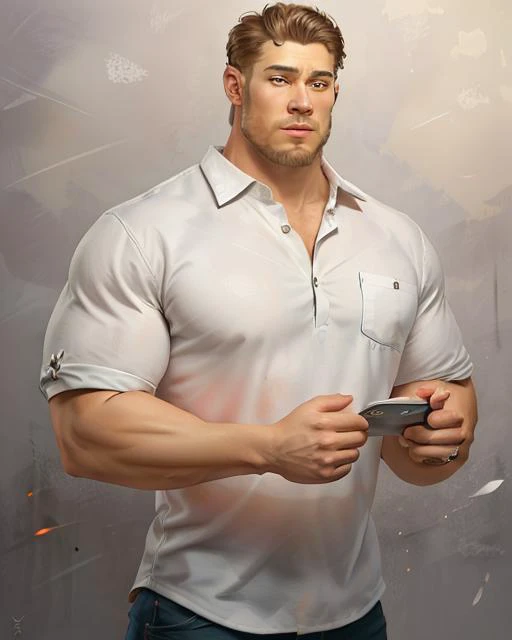 medium shot. handsome young adult man, muscular, white shirt, digital painting, overdetailed digital art, best quality, soft lighting, <lora:dobnikit:0.6>