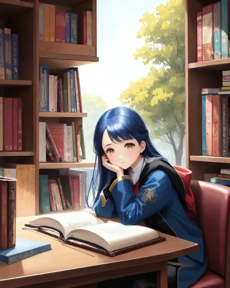 best quality,masterpiece,highly detailed,ultra-detailed,1girl upper body ,Ascendance of a Bookworm,Rosemyne
1girl, solo,  Myne, Rosemyne, detailed face, blue hair, blue ceremonial clothes, rosemyne bookworm, sitting, reading book
The titular bookworm, Urano (a college student) was on the cusp of being a librarian when she was ironically crushed to death under a pile of books during an earthquake and reincarnated as a sickly five-year-old girl named Myne, but in a world where books are only for extremely rich nobles. Her frailty is due to a rare disease known as the "Devouring," which consists of high fevers that spark whenever the host is stressed or depressed. Now, Myne has to put her book-knowledge to the test in order to become a librarian in her new world.
 <lora:Rosemyne1:1.0:Chr>
 <lora:anime_minimalist_v1:-0.3:BFaceS>
The Library of Dreams:Hidden within the realm of dreams, the Library of Dreams is an ethereal sanctuary where imagination and reality intertwine. Its entrance is a swirling vortex of colors and shapes, leading visitors into a vast chamber filled with floating books and glowing orbs of light that represent the dreams of countless beings. Each book contains a unique story waiting to be discovered, and as visitors navigate the winding corridors, they can witness scenes from past, present, and future dreams unfold around them. The air is filled with a sense of enchantment and the murmur of whispered dreams. Dreamweavers and seekers of knowledge come here to delve into the depths of the subconscious and explore the boundless realms of possibility.