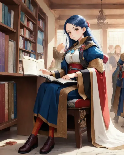 best quality,masterpiece,highly detailed,ultra-detailed,1girl upper body ,Ascendance of a Bookworm,Rosemyne
1girl, solo, Myne, Rosemyne, detailed face, blue hair, blue ceremonial clothes, rosemyne bookworm, sitting, reading book,Large long table
large breasts,
The titular bookworm, Urano (a college student) was on the cusp of being a librarian when she was ironically crushed to death under a pile of books during an earthquake and reincarnated as a sickly -year girlmed Myne, but in a world where books are only for extremely rich nobles. Her frailty is due to a rare disease known as the "Devouring," which consists of high fevers that spark whenever the host is stressed or depressed. Now, Myne has to put her book-knowledge to the test in order to become a librarian in her new world.
<lora:Rosemyne1:1.0:Chr>
<lora:anime_minimalist_v1:-0.5:BFaceS>
The Library of Alexandria:Nestled on the shores of ancient Egypt, the Library of Alexandria stands as a beacon of knowledge and wisdom. Its grand marble facade looms over the city, adorned with intricate carvings depicting scenes from mythology and history. Inside, the library is a vast labyrinth of towering shelves, housing countless scrolls and manuscripts from every corner of the known world. Sunlight filters through stained glass windows, casting a kaleidoscope of colors on the polished mosaic floors. Scholars and scribes can be seen engrossed in their studies, surrounded by the hushed whispers of intellectual discourse.