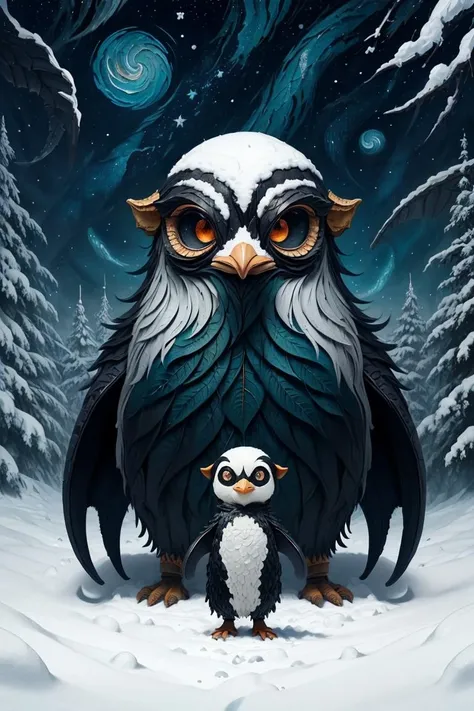 (visionary oil painting by Muqi),
(intimidating chimera between a penguin, shark and an octopus),
(Winter Wonderland: snow, silver, sky, slate, and sapphire color theme),
(digital art painting, oil painting, intricate detail, ornate) (trending on pixiv, antialiased, intricate detail, ornate),
<lora:LeafArt_v1_R32:1>,(leafart,leaf, starry night:1.2)