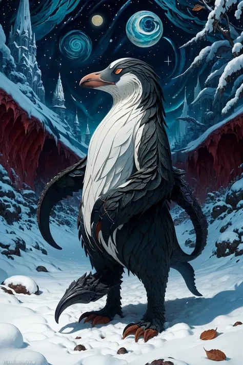 (visionary oil painting by Muqi),
(intimidating chimera between a penguin, shark and an octopus),
(Winter Wonderland: snow, silver, sky, slate, and sapphire color theme),
(digital art painting, oil painting, intricate detail, ornate) (trending on pixiv, antialiased, intricate detail, ornate),
<lora:LeafArt_v1_R32:1>,(leafart,leaf, starry night:1.2)