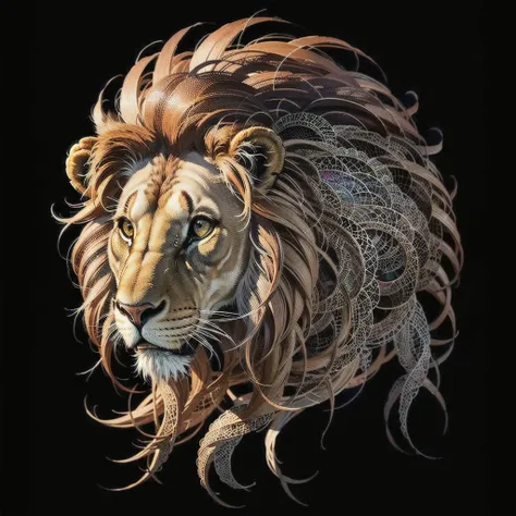 (masterpiece, top quality, best quality, official art, beautiful and aesthetic:1.2), a lion with a spirograph mane <lora:Spirograph:1.0>