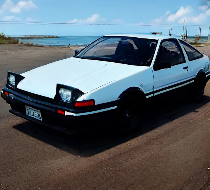 masterpiece, high quality, car. outdoors, driving, <lora:AE86_2:0.8>