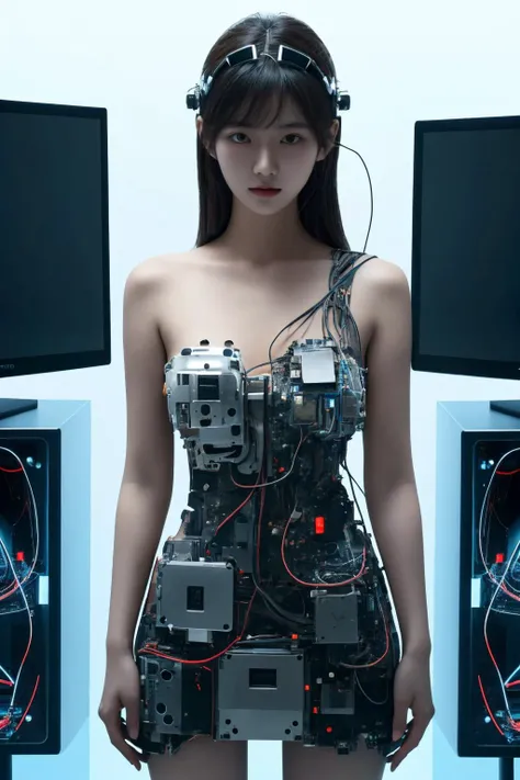Wearing a pink thin micro bikini、Chrome-plated body