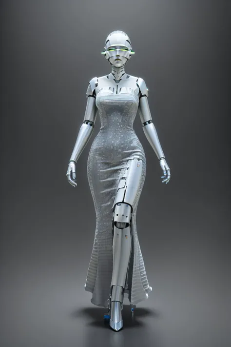 <lora:w4vy:0.5> , w4vy, wavy dress, sleeveless, strapless, (full body), long dress,soft light, cinematic lighting, <lora:c0mp:0.7>,c0mp, machinery, cables, wires, computer part dress, short/long dress, <lora:hajime_sorayama_finetuned:0.9> by hajime sorayama, (masterpiece, best quality, high quality, highres, ultra-detailed),
