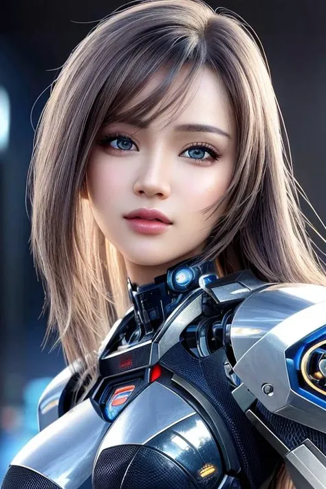best quality, masterpiece, realistic, detailed face, cyborg, cyberpunk, scifi, bokeh effect <lora:koreandolllikenessV20_v20:0.5>