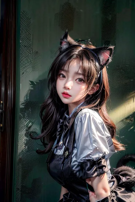 simple background,(Wearing a female catuniform and a cat ears:1.4), (ultra high res,photorealistic,realistic,best quality,photo-realistic),pureerosface_v1 <lora:more_details:1.1>, long hair, bangs,<lora:koreanDollLikeness:0.75>, ((detailed face:1.2),RAW photo, best quality), (realistic, photo-realistic:1.30), bokeh, 8k uhd, dslr, soft lighting, high quality, film grain, masterpiece,ultra realistic,32k,extremely detailed CG unity 8k wallpaper, best quality