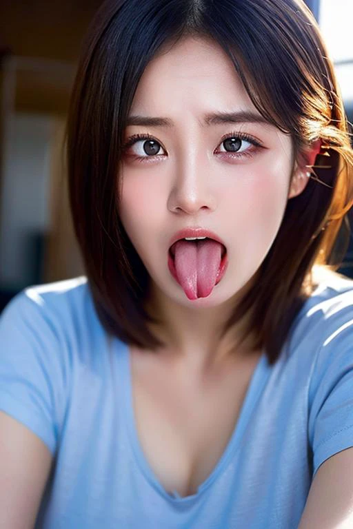 dressed, (photo realistic:1.4), (hyper realistic:1.4), (realistic:1.3),
(smoother lighting:1.05), (increase cinematic lighting quality:0.9), 32K,
1girl, 20yo girl, realistic lighting, backlighting, light on face, ray trace, (brightening light:1.2), (Increase quality:1.4),
(best quality real texture skin:1.4), finely detailed eyes, finely detailed face,
(tired and sleepy:1.1), (joy:1), (smile:0.4), (laugh:0), (ahegao:1.2), (tears and orgasm:0.1), (ecstasy:1.3), (slip out tongue), face closeup, t-shirts,
(Increase body line mood:1.1), (Increase skin texture beauty:1.1), cum in tongue
<lora:koreandolllikenessV20_v20:0.3:OUTALL>
<lora:JapaneseDollLikeness_v15:0.45:OUTALL>
<lora:ChineseDollLikenessV3.0:0.4:OUTALL>
<lora:taiwandolllikenessV20_v20:0.3:OUTALL>
<lora:tongue:0.1517>
<lora:tonguedrop-d:0.278>