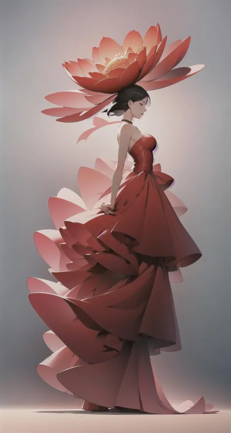 <lora:buyao (1):1>,buyao, 1girl, dress, solo, flower, short hair, red dress, red flower, black hair, black dress, bare shoulders, profile, red theme, long dress, standing, full body, strapless dress, strapless, from side, closed eyes, bangs, sleeveless, gradient, sleeveless dress, gradient background