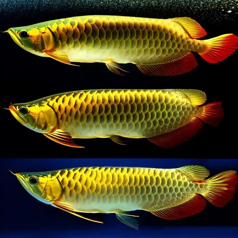 a golden Arowana fish ,detailed fish scales ,in black aquarium background, 35mm film movie still, ultra photorealistic, photorealism, film grain, taken with hasselblad H6D 100c, the HCD 24mm lens, cinematic dramatic lighting, cold muted colors, (DOF:1.4), sharp focus, (perfect real extremely details), amazing fine detail, absurdres, hyper realistic lifelike texture, dramatic lighting,
 <lora:Mr_Arowana_LORA:1>