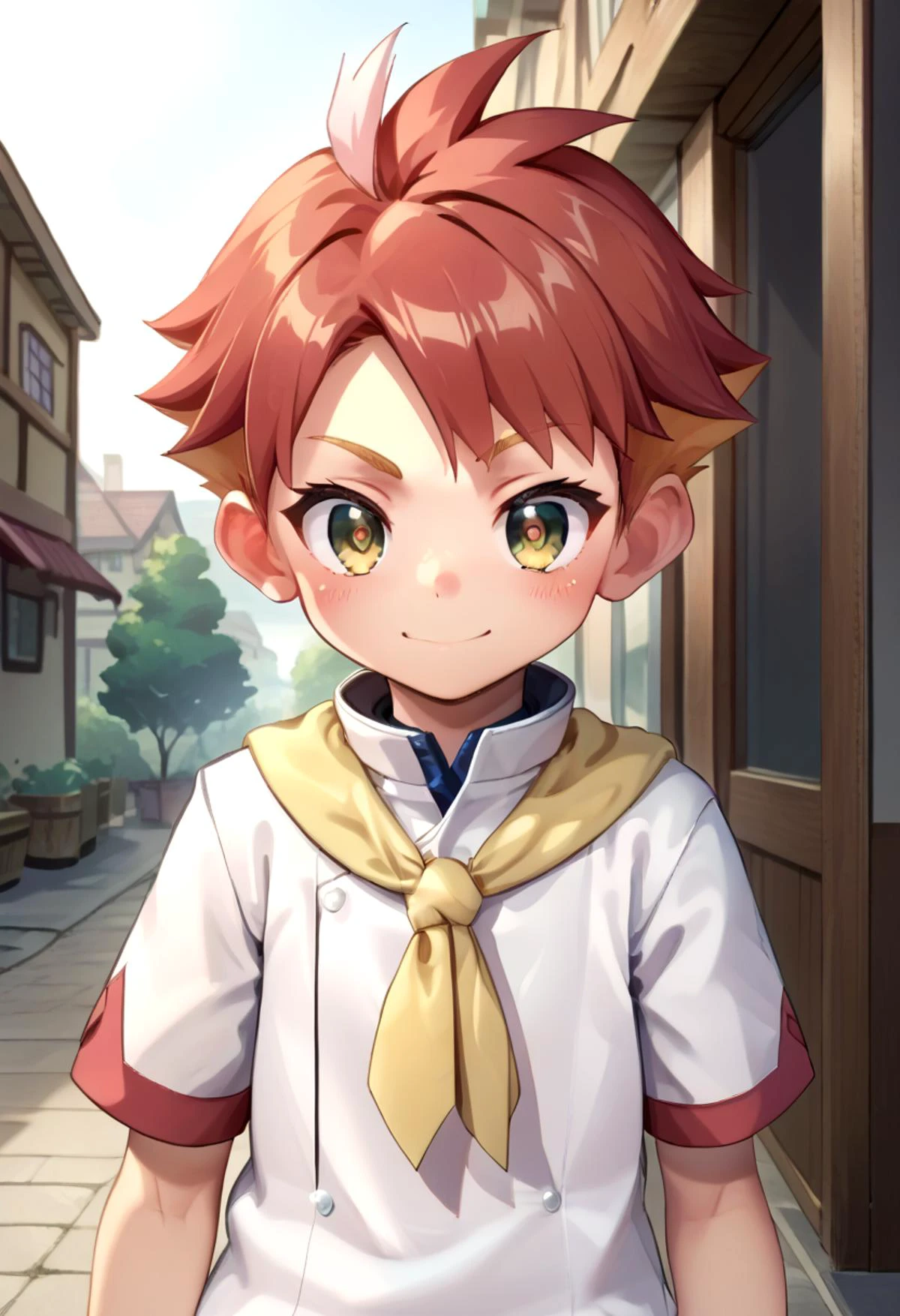 score_9, score_8_up, score_7_up,source_anime, rating_safe BREAK
detailed eyes, village
<lora:cutifiedanimecharacterdesign_variant_type_E_PonyXL_v10:0.6> <lora:crispin:0.7>,petite,
cute,crispin, multicolored hair, red hair, yellow eyes, red pupils, partially fingerless glove, single red glove, short sleeves white jacket, multicolored shorts, white shorts, yellow neckerchief,