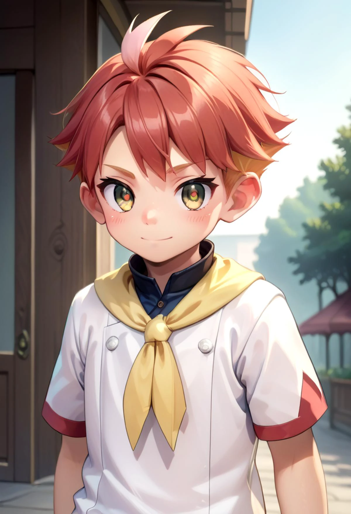 score_9, score_8_up, score_7_up,source_anime, rating_safe BREAK
straight on shot, standing, detailed eyes, village
<lora:PerfectEyesXL:0.8> perfecteyes, <lora:cutifiedanimecharacterdesign_variant_type_E_PonyXL_v10:0.4> <lora:crispin:0.7>
masterpiece, best quality, amazing quality, best aesthetic, ,absurdres,cute,crispin, multicolored hair, red hair, yellow eyes, red pupils, partially fingerless glove, single red glove, short sleeves white jacket, multicolored shorts, white shorts, yellow neckerchief,