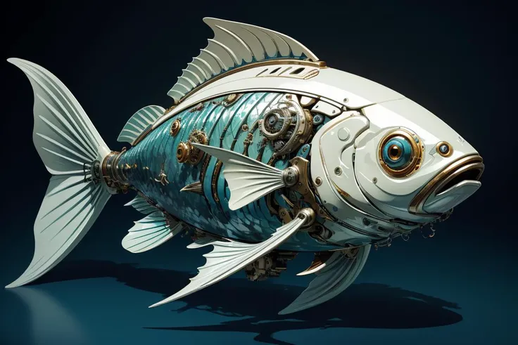 Unreal Engine,((ultra realistic details)), solo,shadows, 8k, ultra_sharp, metal, ornaments_detailed, highly_intricate_details, glowing_eyes, neon_details, <lora:Mechanicalfish:0.7>, Mechanical fish,underwater