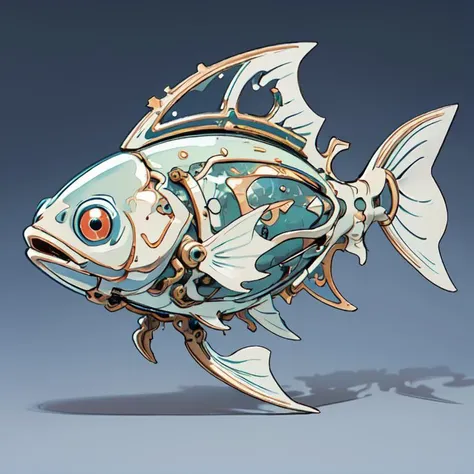 masterpiece,best quality,high quality, <lyco:GoodHands-beta2:1.0>, ((ultra realistic details)), solo,shadows, 8k, ultra_sharp, metal, ornaments_detailed, highly_intricate_details, glowing_eyes, neon_details, <lora:Mechanicalfish:0.8>, Mechanical fish,underwater , clear drawing, flat background <hypernet:Toru8pWavenChibi_wavenchibiV10b:0.8>