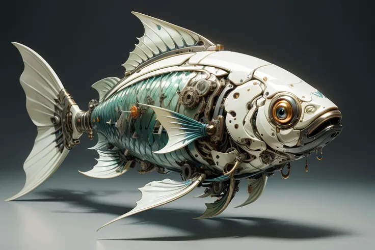 Unreal Engine,((ultra realistic details)), solo,shadows, 8k, ultra_sharp, metal, ornaments_detailed, highly_intricate_details, glowing_eyes, neon_details, <lora:Mechanicalfish:0.7>, Mechanical fish,underwater