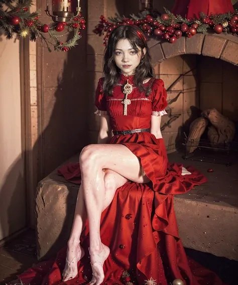 RAW, 50mm f 1.2, full body photograph or gorgeous fit, thin  n4t4l14d, face ,   wearing a red Victorian dress posing in front of ((Christmas tree)) in large Victorian Room, fireplace, eye contact, flirty smile, hyperdetailed 
<lora:n4t4l14d:1>