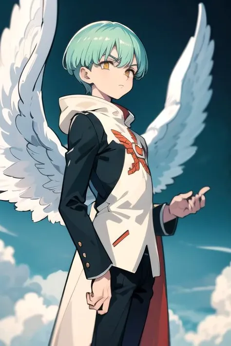 masterpiece, best quality, ultra-detailed, illustration, 1boy, solo, male focus, looking at viewer, , , <lora:sariel_nanatsu_no_taizai:0.70>, sariel_nanatsu_no_taizai, , angel wings, , coat