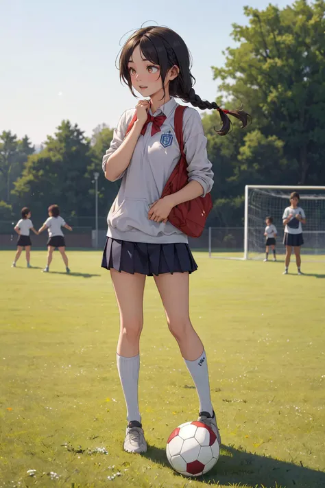 (depth of field:1.5),(full body shot:1.4),(high resolution:1.1) BREAK
(A nervous energy crackles in the air as students huddled around a worn soccer ball take turns practicing penalty kicks on the empty field after school.:1.3) BREAK
1girl,Pulling hair creating a sense of excitement,(Messy Side Braid with Baby's Breath:1.2),(Toffee eyes:1.3) BREAK
Greek goddess set BREAK