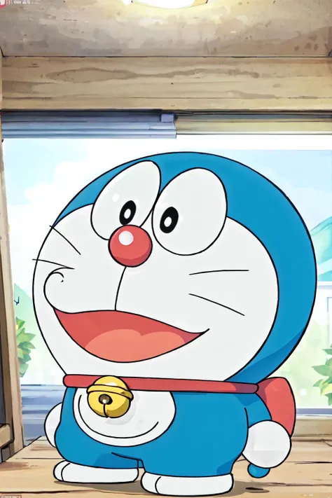 (best quality, masterpiece, RAW photo,ultra-detailed:1.2), <lyco:GoodHands-beta2:1.0>doraemon, solo,neck bell, jingle bell, full body,black eyes<lyco:doraemon-5:0.8> :D,whiskers,random facial expressions,
random angle