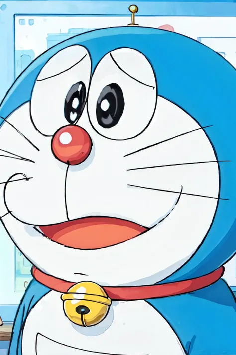 (best quality, masterpiece, RAW photo,ultra-detailed:1.2), <lyco:GoodHands-beta2:1.0>doraemon, solo,neck bell, jingle bell, full body,black eyes<lyco:doraemon-5:0.8> :D,whiskers,random facial expressions,
random angle