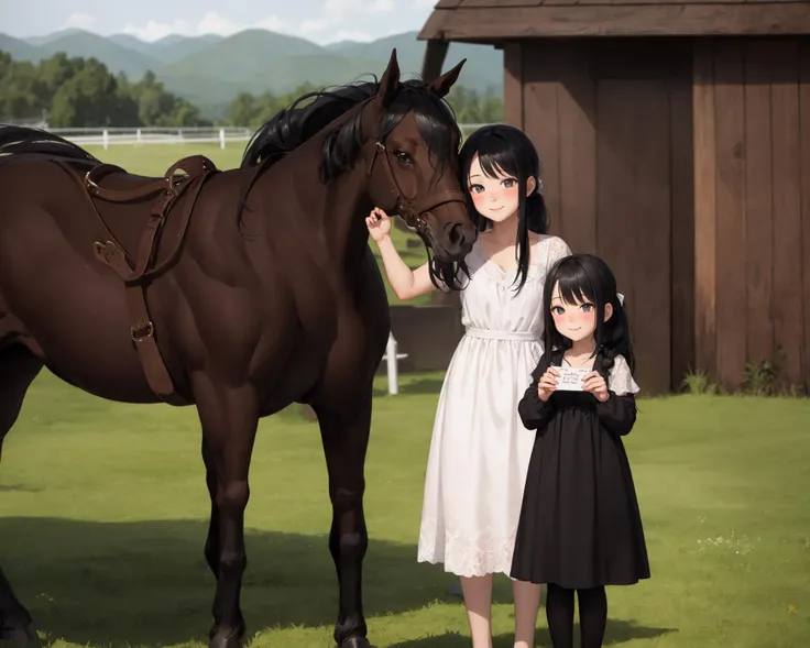 <lora:horsefuck4(horseandgirl):0.6>   , 1girl, horse, girlandhorsebody, horse,  1girl, v,  blush,  heart,  smile, , black hair, standing, one eye closed
