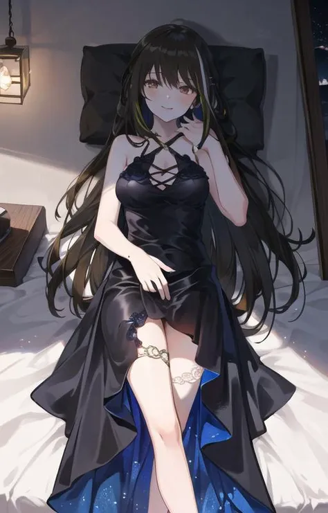 (SFW), masterpiece, best quality, highres 64k, professional artwork, famous artwork, clean, cinematic lighting, beautiful eyes + detail, beautiful hair + detail, multicoloured hair, (sexy young female body:1.4), ( medium breast, lactation), happy:1.2, sexy smile, sexy looking at the viewer, floating hair, 1girl, solo, (M4a1Dress), makeup, black hair, very long hair, earphones, brown eyes, see-through black dress,
indoors, at night, bedroom, lying on bed, hand on pussy, (in love), from above, <lyco:GoodHands-beta2:0.6> <lora:M4A1:0.9>, nipples show through, <lora:concept-female_masturbation-v2:0.8>, female masturbation,
