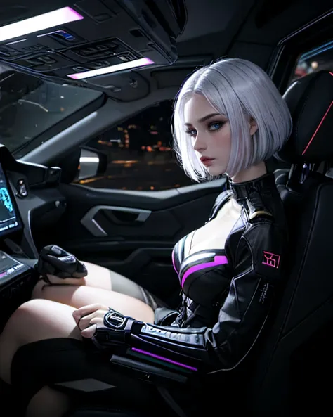 Arafed Woman in a futuristic suit sitting in a vehicle, como personaje de Overwatch, Eco de Overwatch, como personaje de Overwatch, Desde Overwatch, Inspirado en Overwatch, Ashe de Overwatch, Estancia en Overwatch, Estilo Overwatch, Senna de League of Legends, Ross Tran 8 K, Oppai cyberpunk, Ashe, Cyborg - Chica con cabello plateado, Tifa Lockhart con pelo blanco
