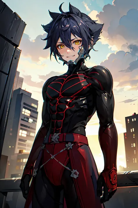 <lora:Michiking_V73:1> <lora:VanitasKH:0.8> VanitasKH, spiky hair, yellow eyes, chin guard, bodysuit,, ultra detailed, masterpiece, best quality, aesthetic, detailed,
