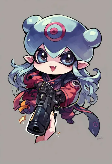 score_9, score_8_up, score_7_up, score_6_up, score_5_up, score_4_up, rating_safe,source_anime,godoacrime, 1girl, chibi, pov, holding gun, jellymon