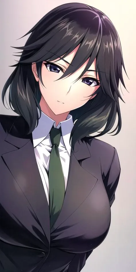 <lora:ChifuyuV3:0.7>, Orimura_Chifuyu, Black_skirt_suit_Black_pantyhose_Green_necktie, huge_breasts, standing, solo,, masterpiece, best quality, detailed face, detailed eyes, highres,