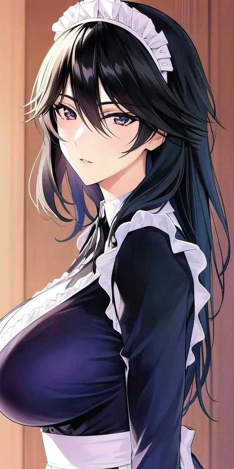 <lora:ChifuyuV5:0.7>, Orimura_Chifuyu, maid, huge_breasts, standing, solo,, masterpiece, best quality, detailed face, detailed eyes, highres,