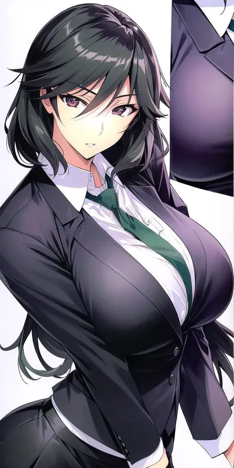 <lora:ChifuyuV3:0.7>, Orimura_Chifuyu, Black_skirt_suit_Black_pantyhose_Green_necktie, huge_breasts, standing, solo,, masterpiece, best quality, detailed face, detailed eyes, highres,