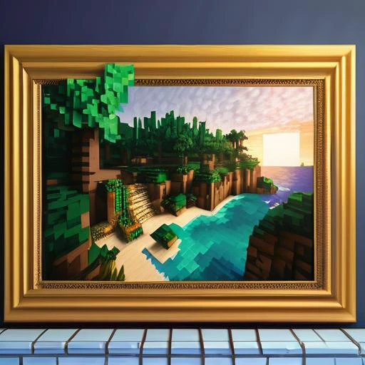 photograph of oil painting, masterpiece,  tropical, paint of minecraft, brushstrokes, 4k