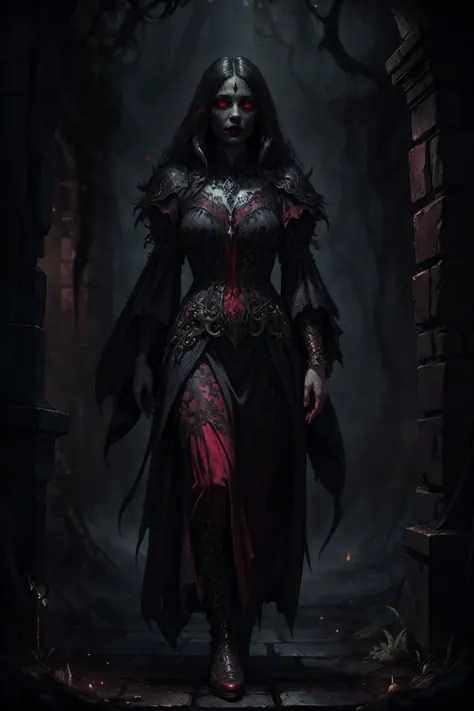 dark fantasy vibes, full body of one poweful vampire with red eyes, intricate (black) and red clothing, coming out of a intricate old sumptuous stone crypt during a dark night,
(masterpiece, best quality, absurdres, photorealistic:1.4), ((fantasy art)), colorful, good design, good composition, detailed, intricate, realistic background, volumetric lighting, subsurface scattering, (cinematic, perfect lighting, perfect shading), dark fantasy illustration, oil painting
<lora:add_detail:.15> <lora:fantasyV1.1:.25> <lora:LowRA:.7> <lora:BloodMagic:.7>