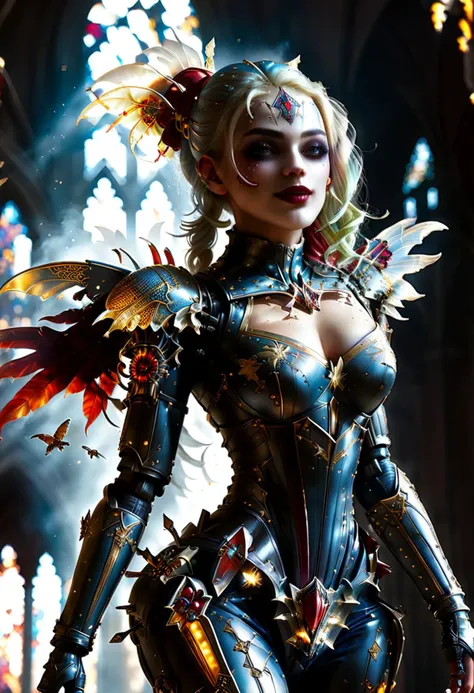 score_9, score_8_up, score_7_up, score_6_up, score_5_up, score_4_up, beautiful gorgeous harley quinn as an armored warrior, brilliant holy feathery wings, holding gleaming glowing sword, ancient cathedral in background, concept art, digital art, realistic, <lora:angeles:1> <lora:RPGJesterXL:1> <lora:add-detail-xl:1> <lora:crystalz:1> <lora:WowifierXL-V2:1> <lora:breastsizeslideroffset:1> <lora:skin_slider_v1:1>