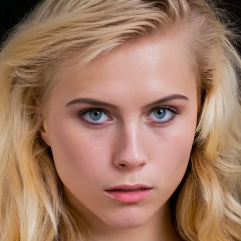 <lora:CharlotteCarmen_SDXL_v1.25-000057:1.1>  
beauty photo of a striking close-up headshot of a blue eyed  ((ohwx woman)) with a bold, blonde hairstyle, posing against a contrasting, dark background. The woman should be positioned at a slightly diagonal angle, with her head tilted slightly to the side and her eyes looking directly at the camera. Use a Hasselblad H6D-100c camera with a 50mm lens, f/1.4 aperture, 1/200s shutter speed, and ISO 100. Pay close attention to the lighting, which should create a dramatic Chiaroscuro effect, highlighting the woman's face and hair. The photograph should exhibit sharp focus, 100MP resolution, and high res quality, making it a masterpiece.